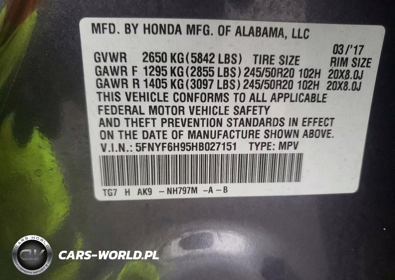 2017 Honda Pilot Touring VIN:5FNYF6H95HB027151 - 13