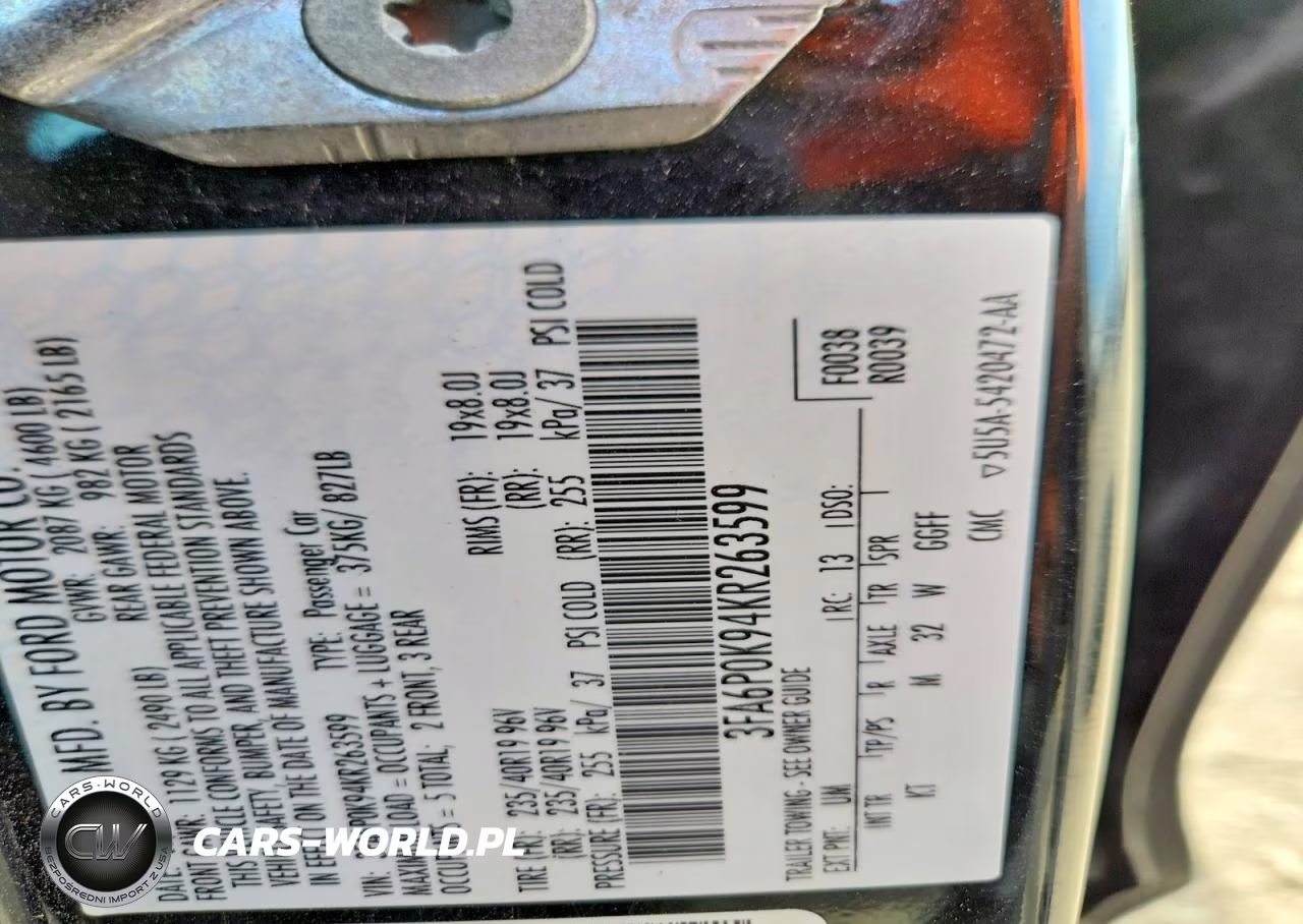 2019 Ford Fusion Titanium VIN:3FA6P0K94KR263599 - 13