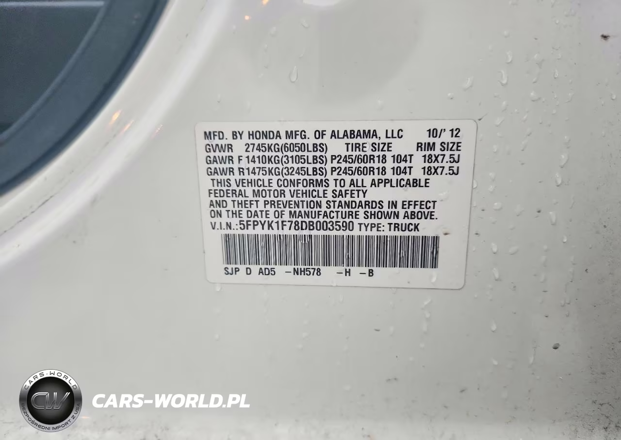 2013 Honda Ridgeline Sport VIN:5FPYK1F78DB003590 - 12