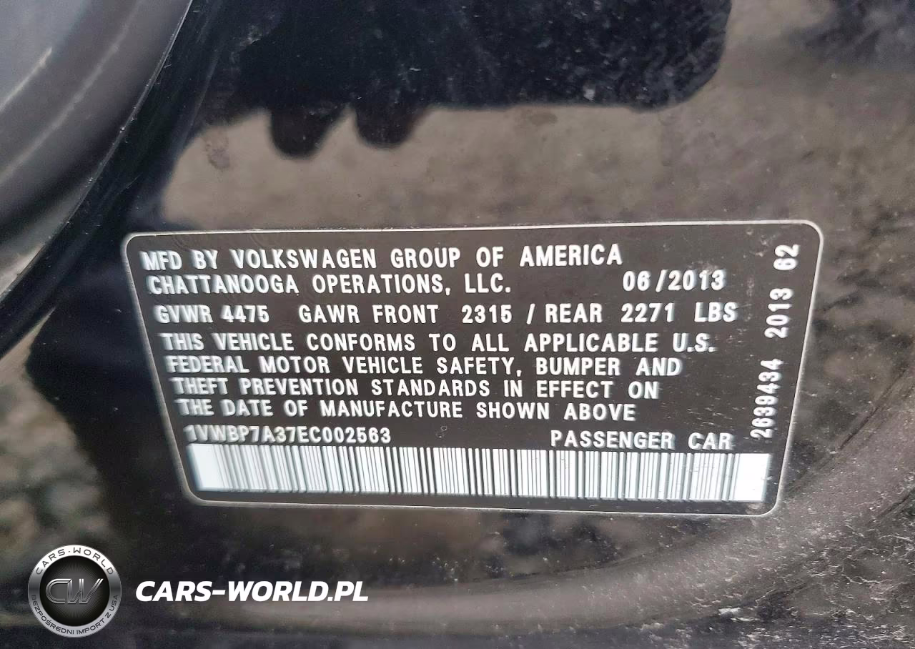 2014 Volkswagen Passat Se VIN:1VWBP7A37EC002563 - 12