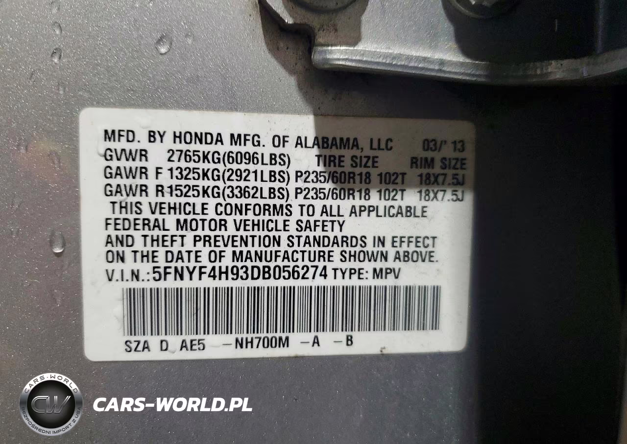2013 Honda Pilot Touring VIN:5FNYF4H93DB056274 - 13