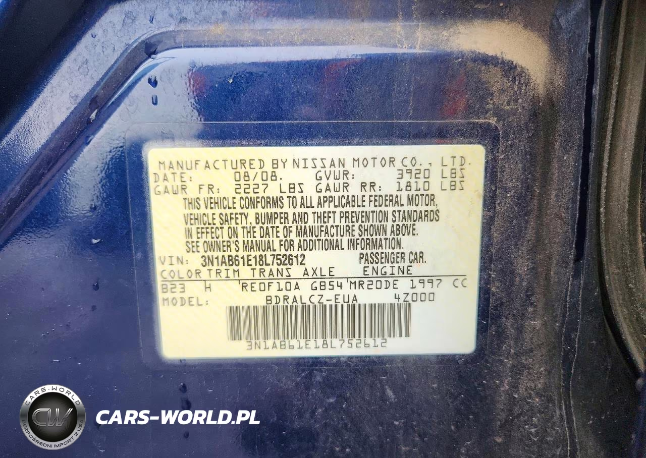 2008 Nissan Sentra 2.0 VIN:3N1AB61E18L752612 - 12