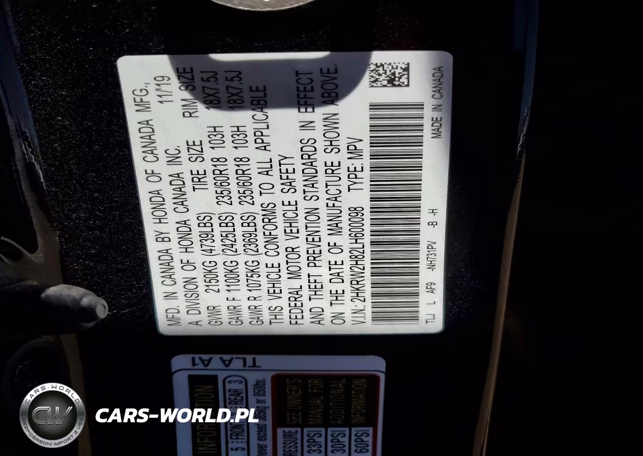 2020 Honda Cr-V Exl VIN:2HKRW2H82LH600098 - 13