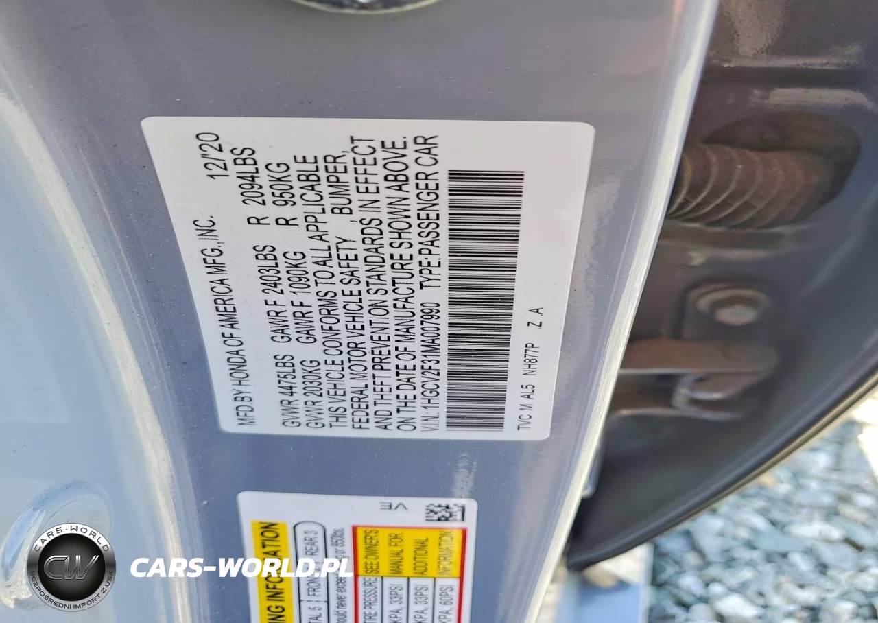 2021 Honda Accord Sport VIN:1HGCV2F31MA007990 - 12