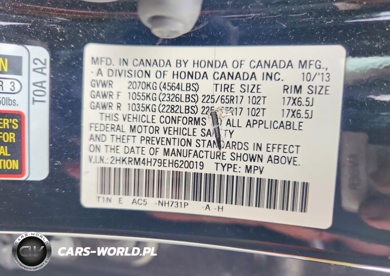 2014 Honda Cr-V Exl VIN:2HKRM4H79EH620019 - 13