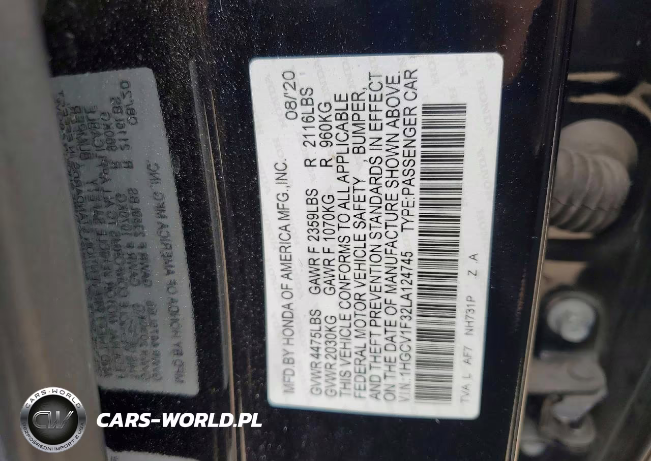 2020 Honda Accord Sport VIN:1HGCV1F32LA124745 - 12