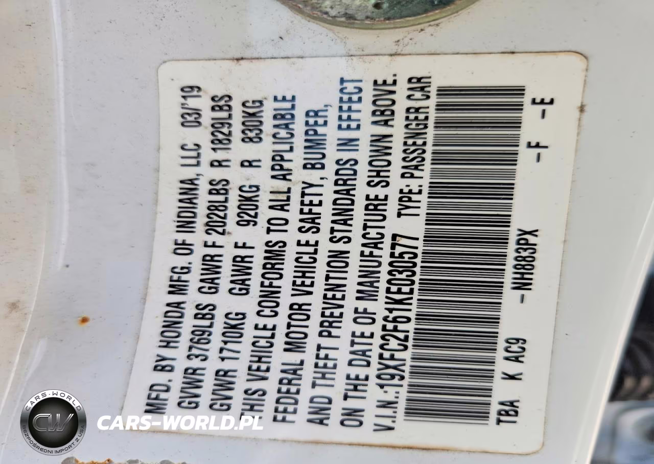 2019 Honda Civic Lx VIN:19XFC2F61KE030577 - 13