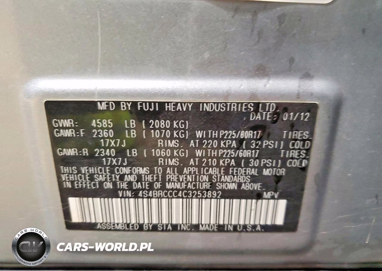 2012 Subaru Outback 2.5I Premium VIN:4S4BRCCC4C3253892 - 13