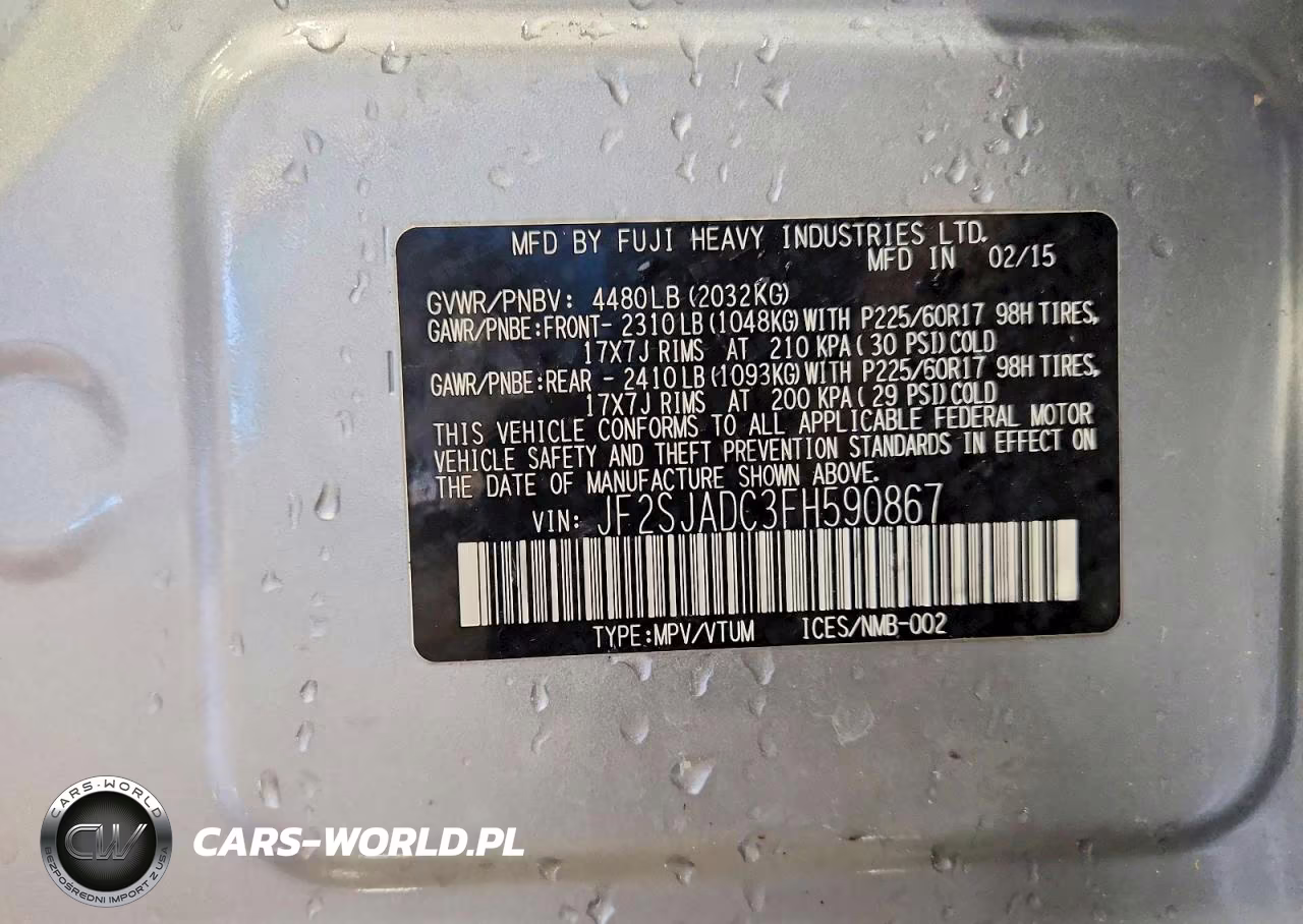 2015 Subaru Forester 2.5I Premium VIN:JF2SJADC3FH590867 - 13