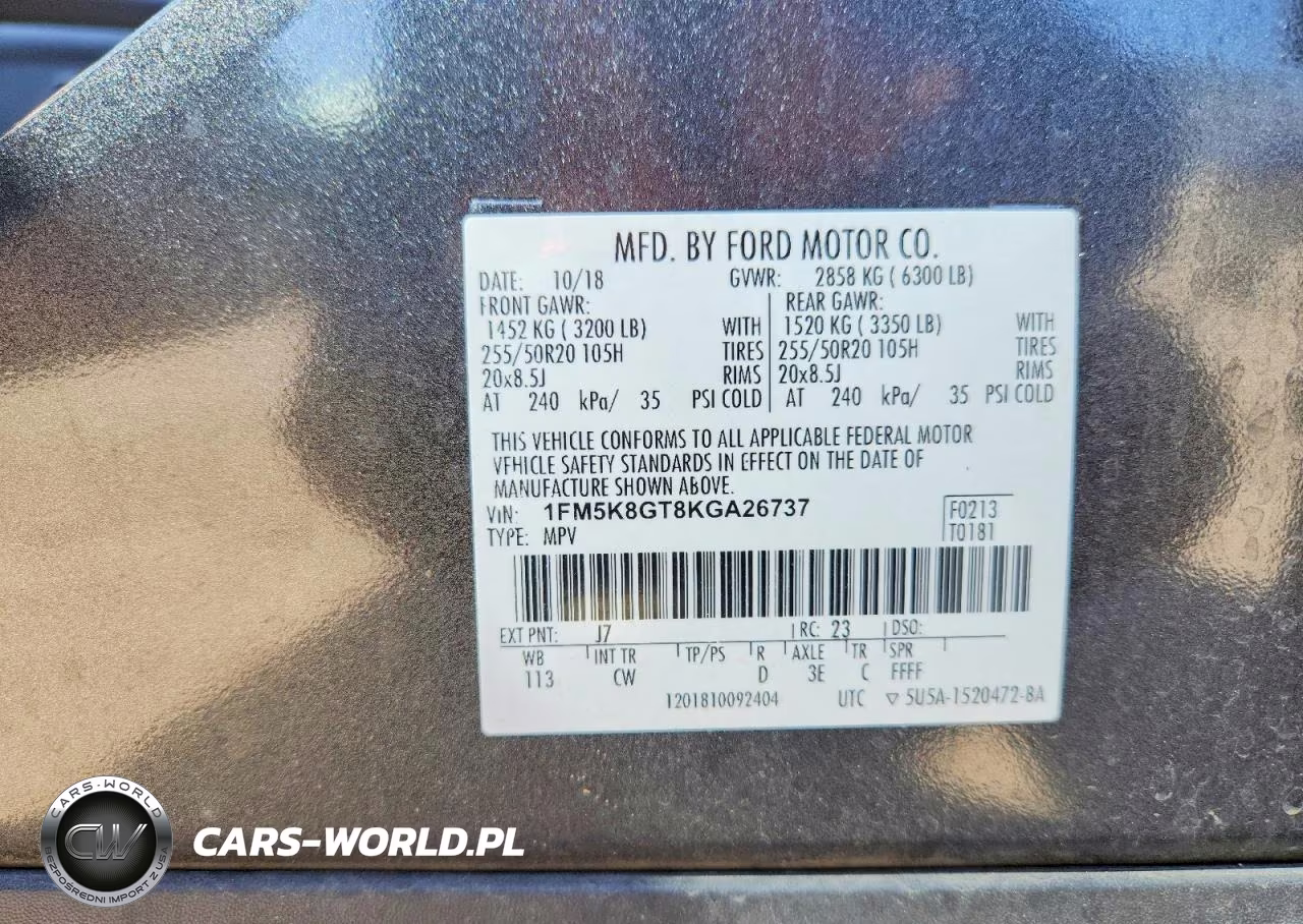 2019 Ford Explorer Sport VIN:1FM5K8GT8KGA26737 - 13