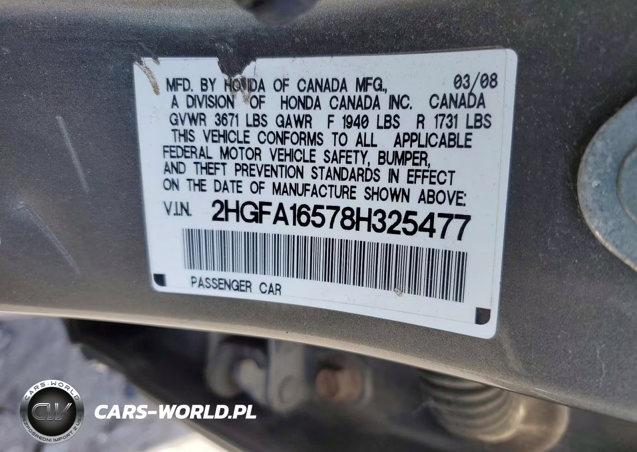 2008 Honda Civic Lx VIN:2HGFA16578H325477 - 12