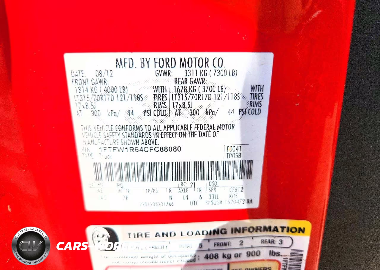 2012 Ford F150 Svt Raptor VIN:1FTFW1R64CFC88080 - 12