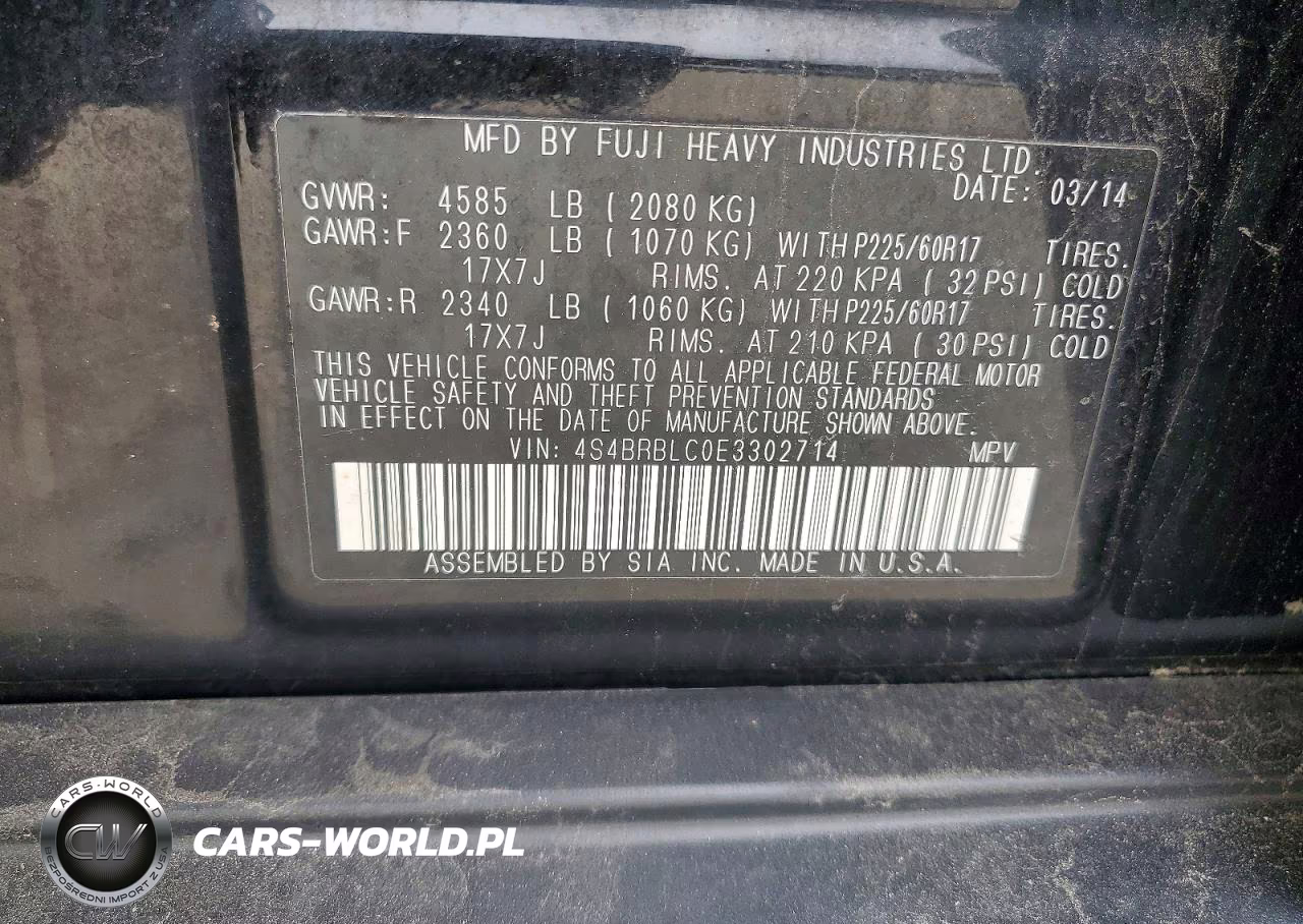 2014 Subaru Outback 2.5I Limited VIN:4S4BRBLC0E3302714 - 13