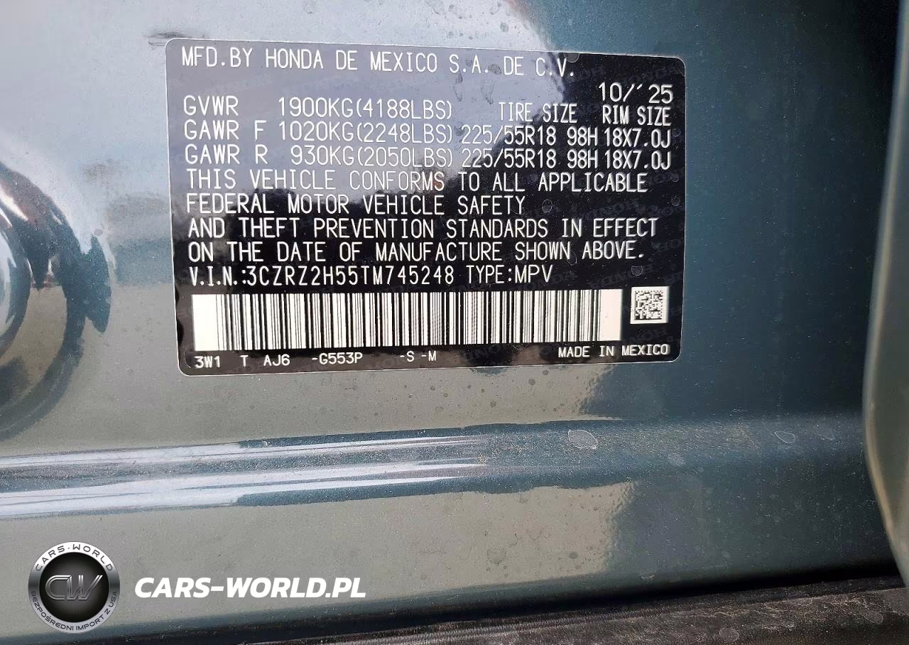 2026 Honda Hr-V Sport VIN:3CZRZ2H55TM745248 - 14