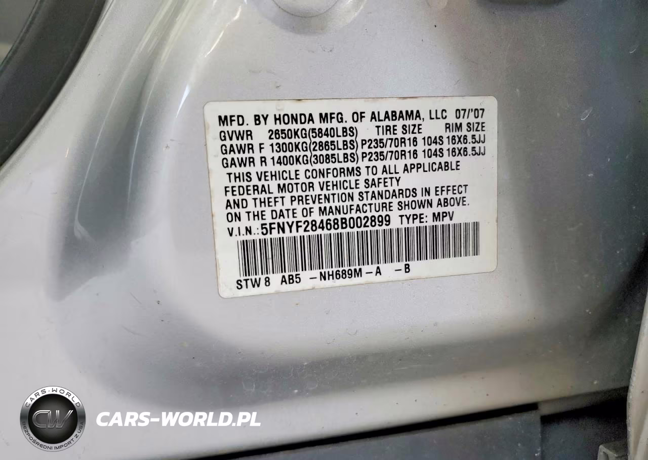 2008 Honda Pilot Ex VIN:5FNYF28468B002899 - 12
