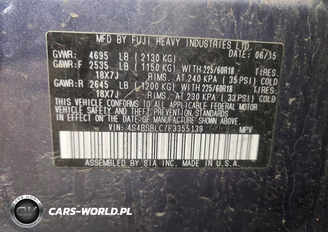 2015 Subaru Outback 2.5I Limited VIN:4S4BSBLC7F3355139 - 12