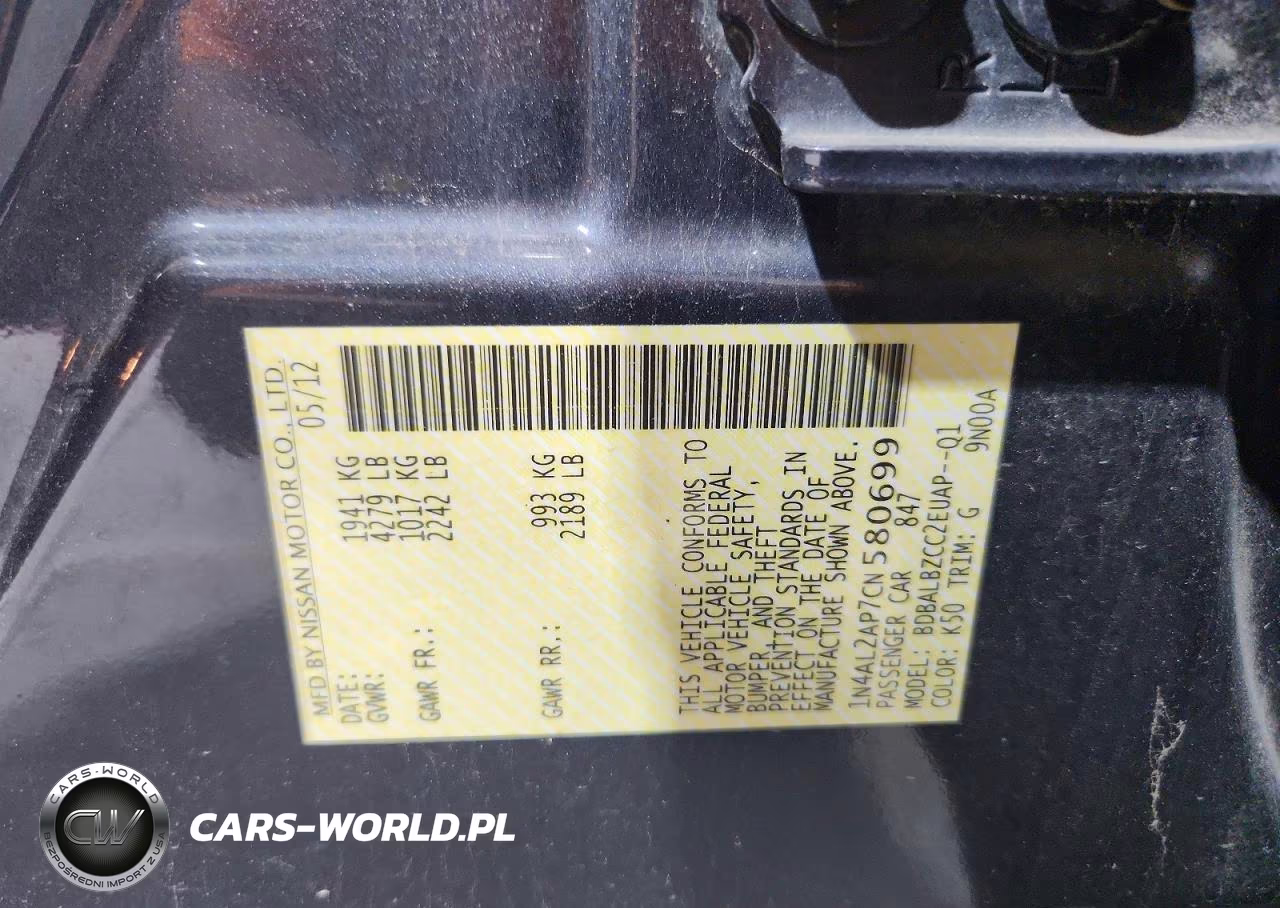 2012 Nissan Altima 2.5 VIN:1N4AL2AP7CN580699 - 12
