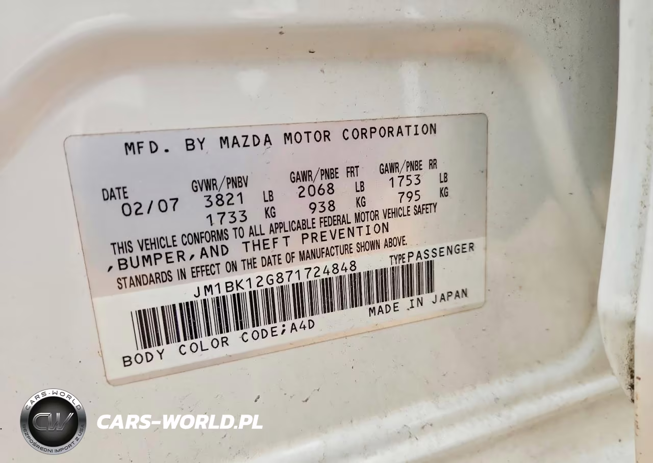 2007 Mazda 3 I VIN:JM1BK12G871724848 - 12
