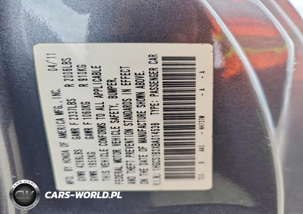 2011 Honda Accord Lx-S VIN:1HGCS1B3XBA014538 - 12