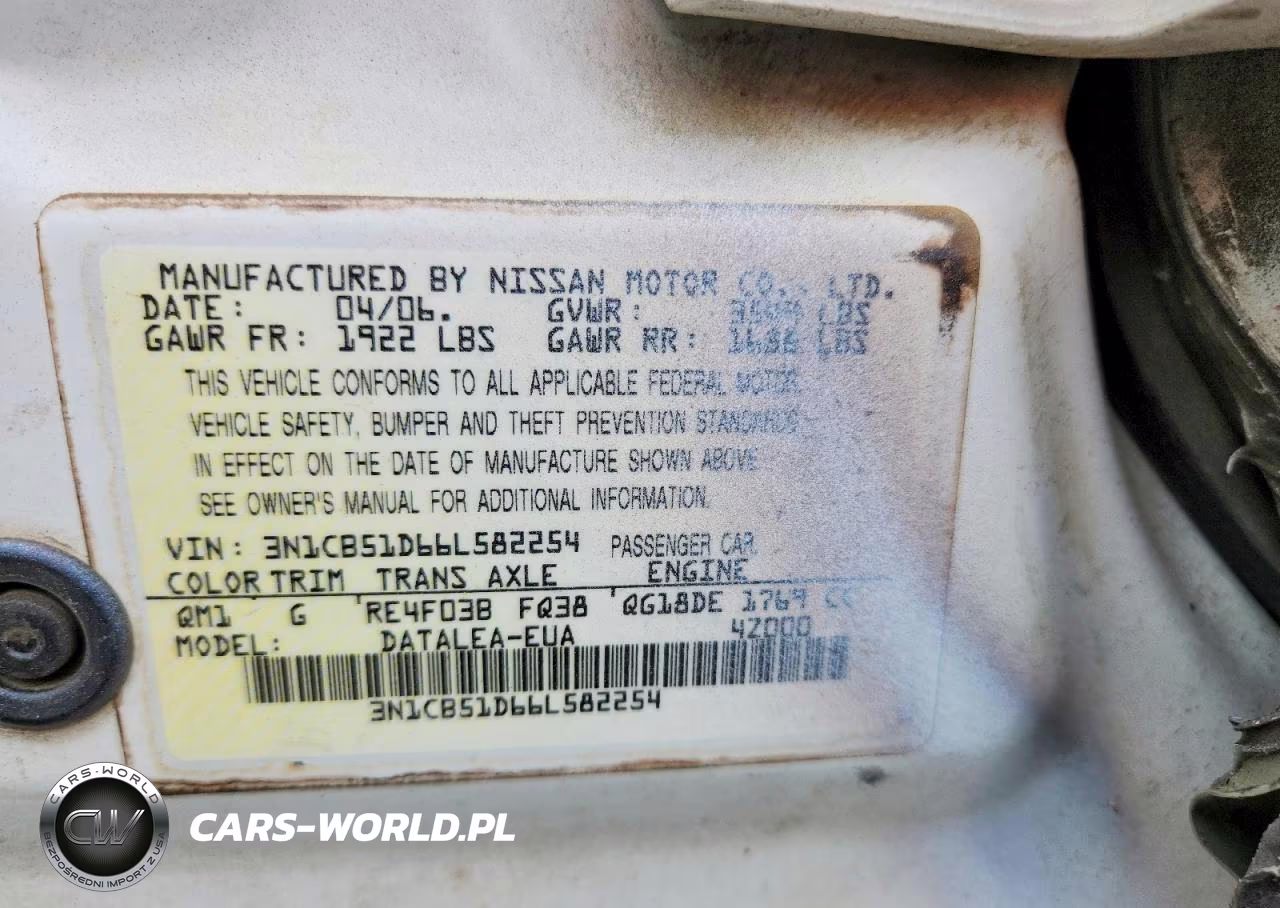 2006 Nissan Sentra 1.8 VIN:3N1CB51D66L582254 - 12