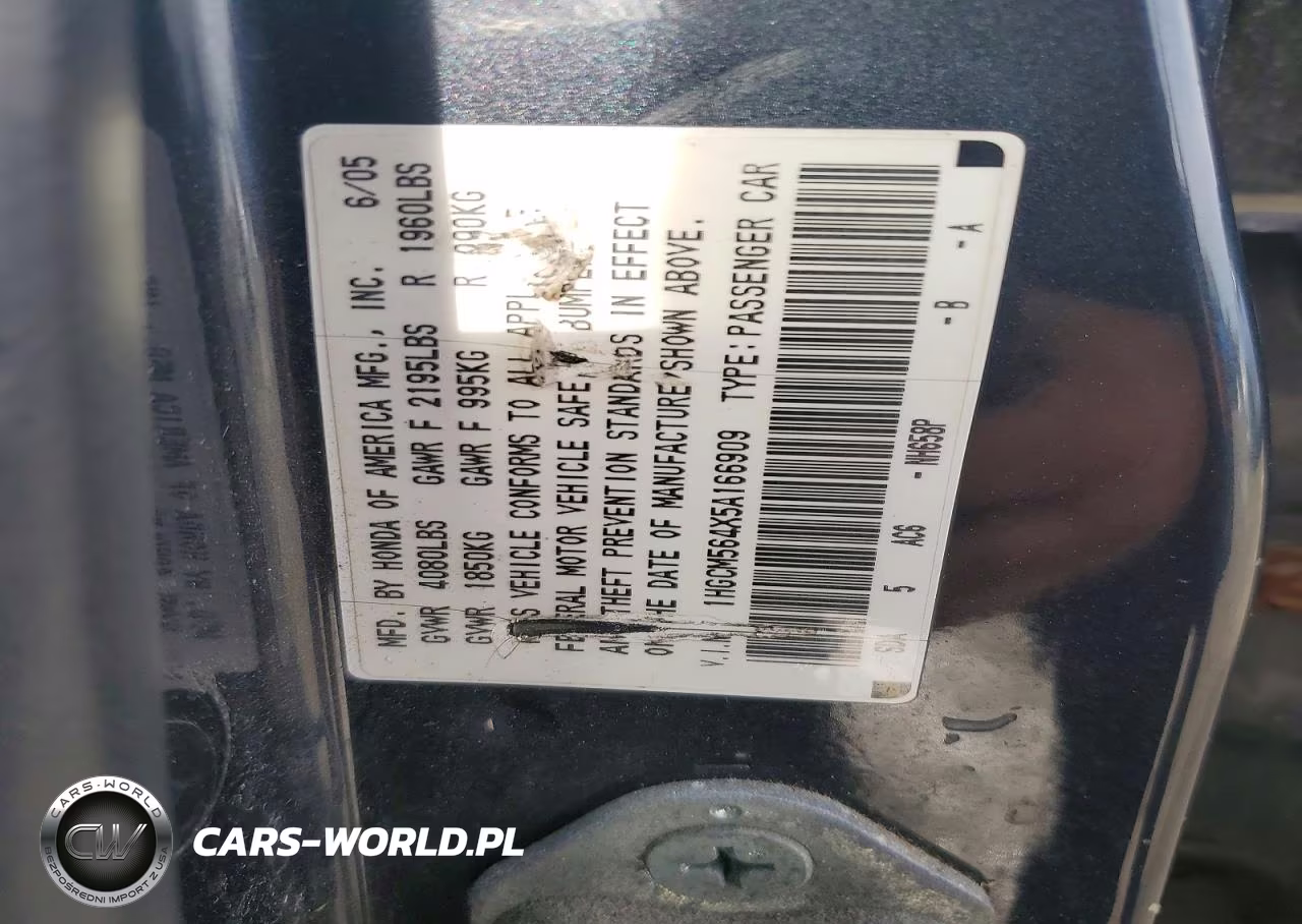 2005 Honda Accord Lx VIN:1HGCM564X5A166909 - 12