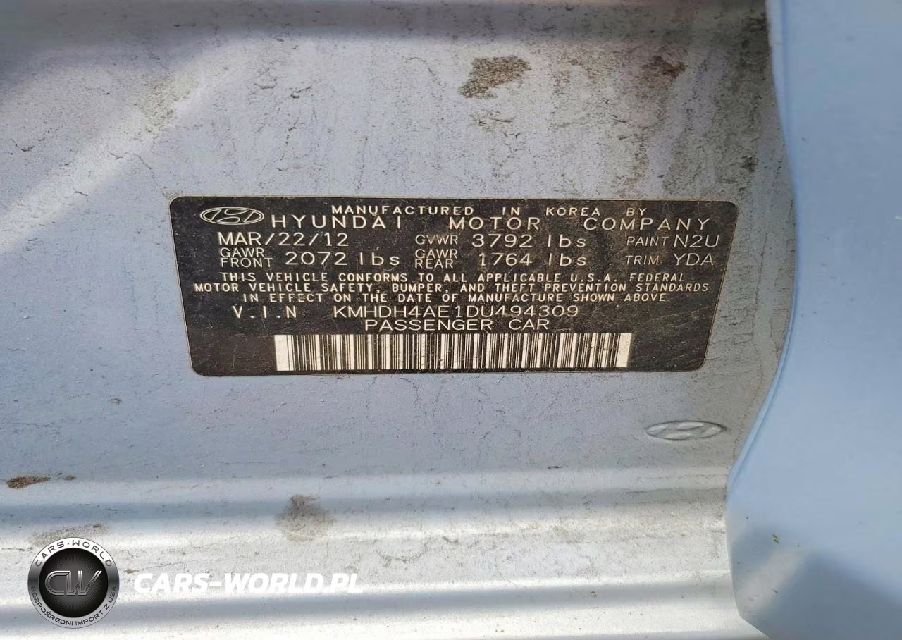 2013 Hyundai Elantra Gls VIN:KMHDH4AE1DU494309 - 12