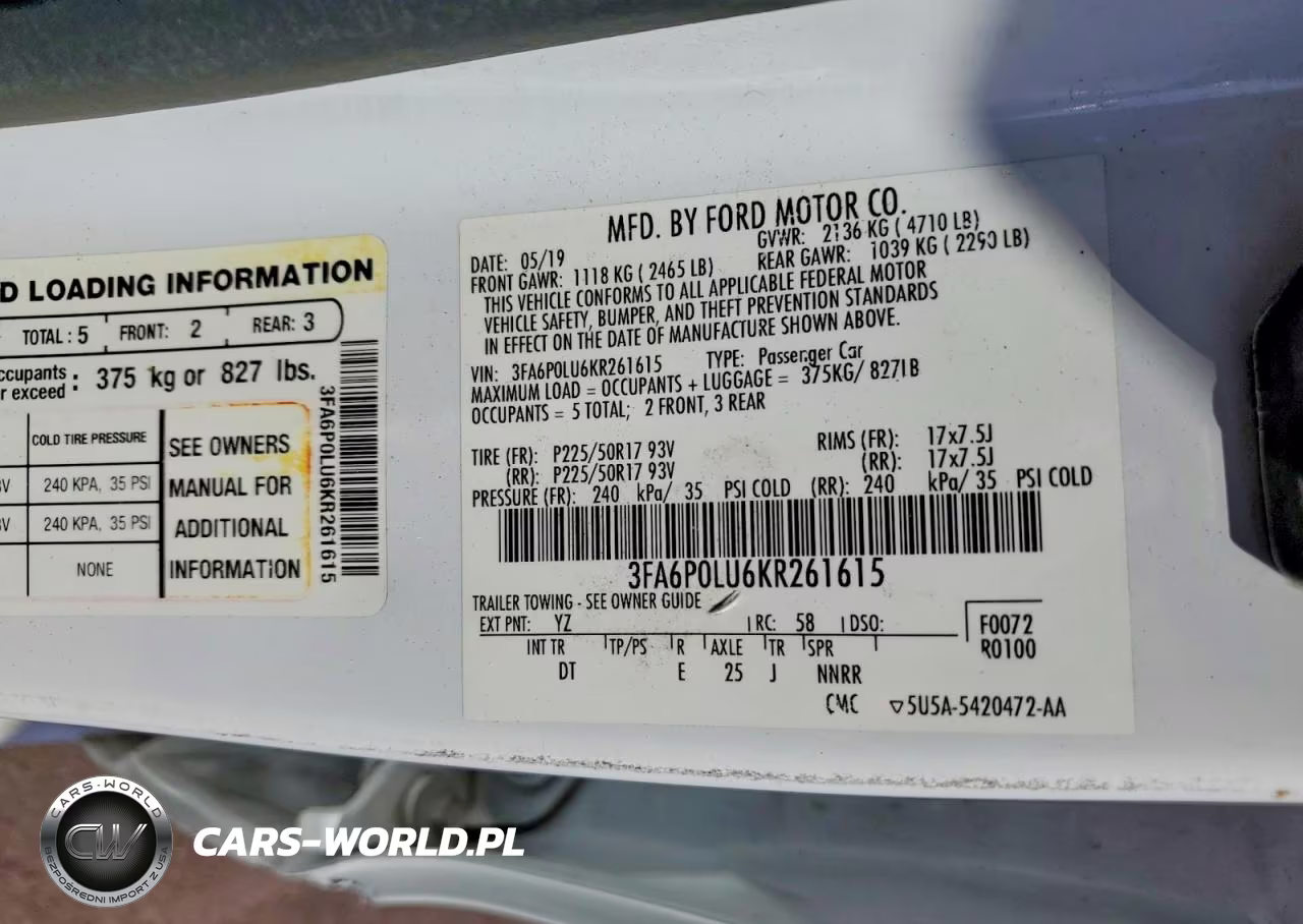 2019 Ford Fusion VIN:3FA6P0LU6KR261615 - 12