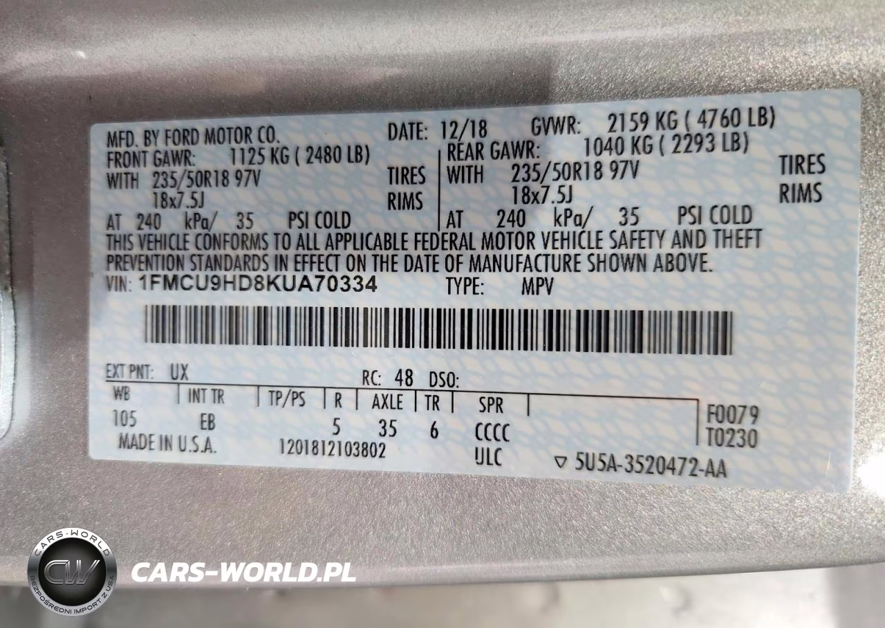 2019 Ford Escape Sel VIN:1FMCU9HD8KUA70334 - 12