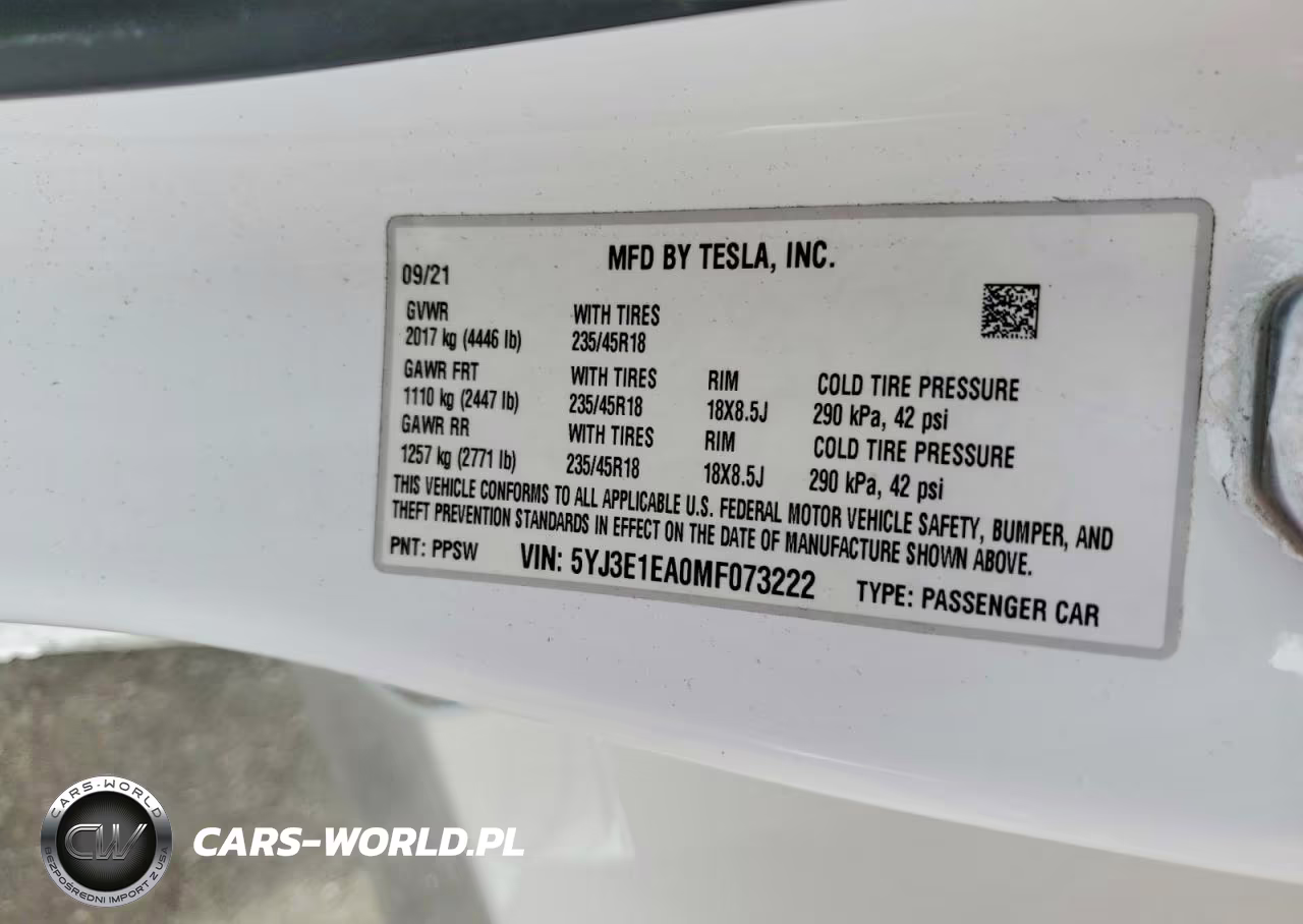 2021 Tesla Model 3 VIN:5YJ3E1EA0MF073222 - 13