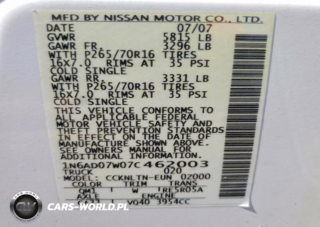 2007 Nissan Frontier Se VIN:1N6AD07W07C462003 - 12