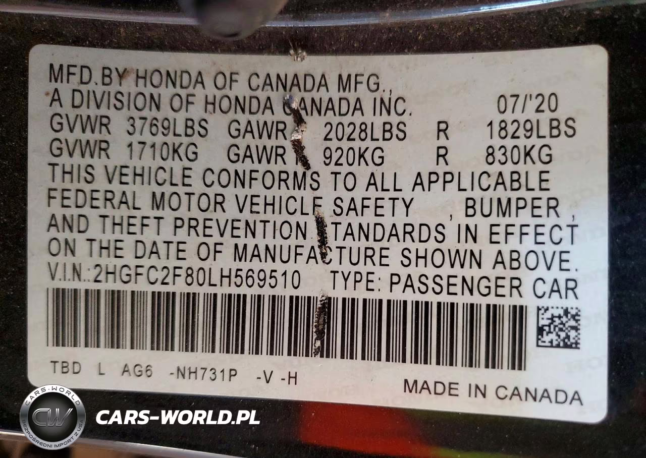 2020 Honda Civic Sport VIN:2HGFC2F80LH569510 - 13
