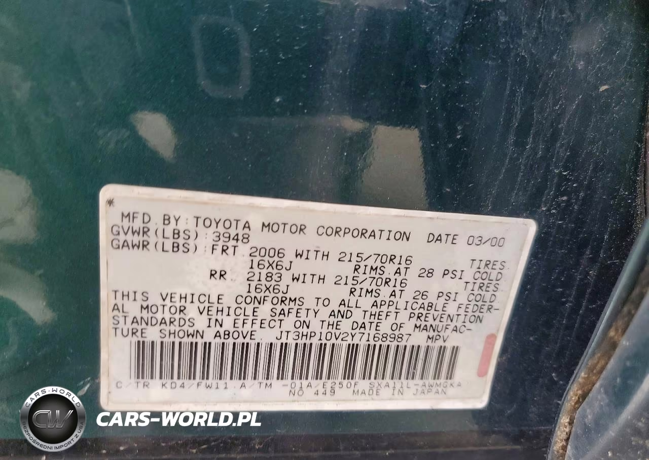 2000 Toyota Rav4 Base VIN:JT3HP10V2Y7168987 - 12