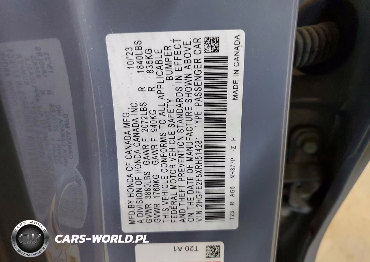 2024 Honda Civic Sport VIN:2HGFE2F5XRH514281 - 12