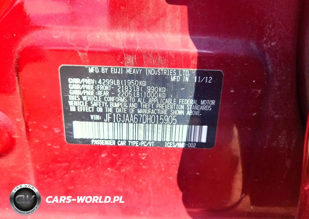 2013 Subaru Impreza VIN:JF1GJAA67DH015905 - 12