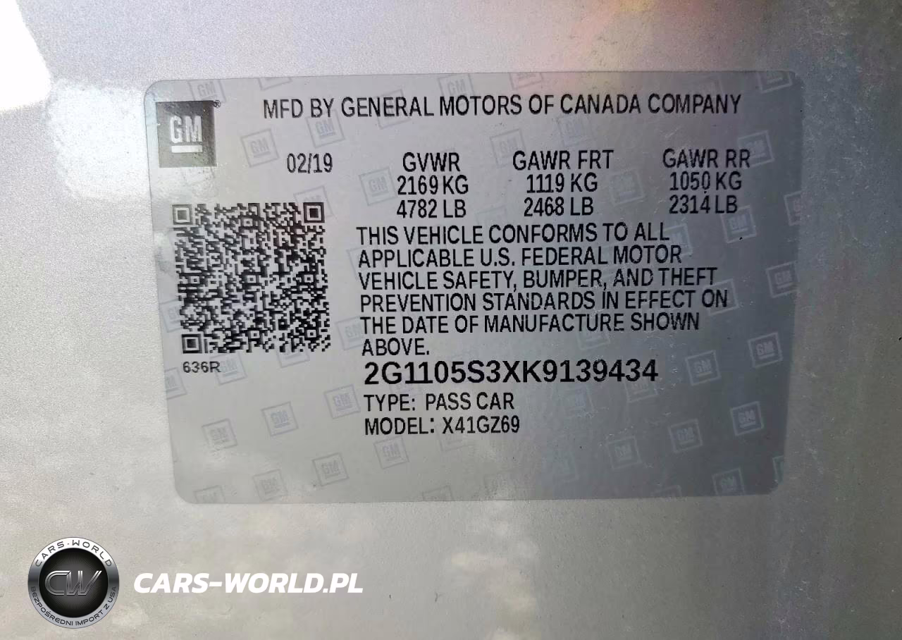 2019 Chevrolet Impala Premier VIN:2G1105S3XK9139434 - 12