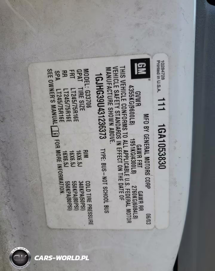 2003 GMC Savana G3500 VIN:1GJHG39U431236373 - 13