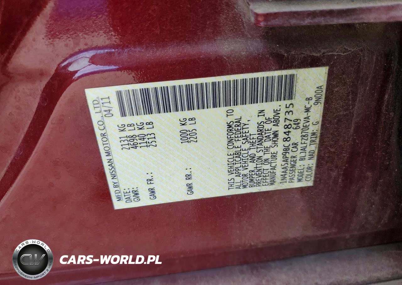 2011 Nissan Maxima 3.5 S VIN:1N4AA5AP9BC848735 - 12