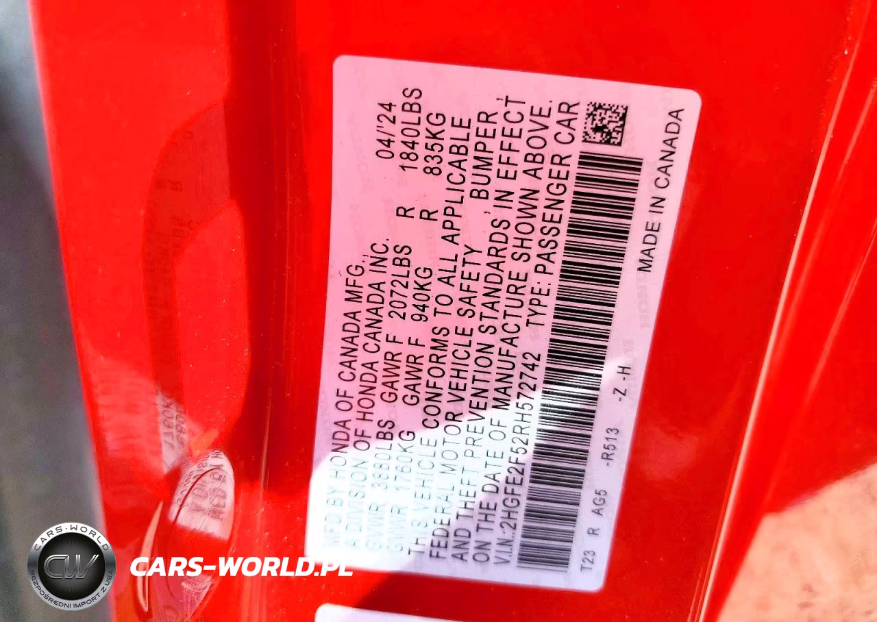 2024 Honda Civic Sport VIN:2HGFE2F52RH572742 - 13
