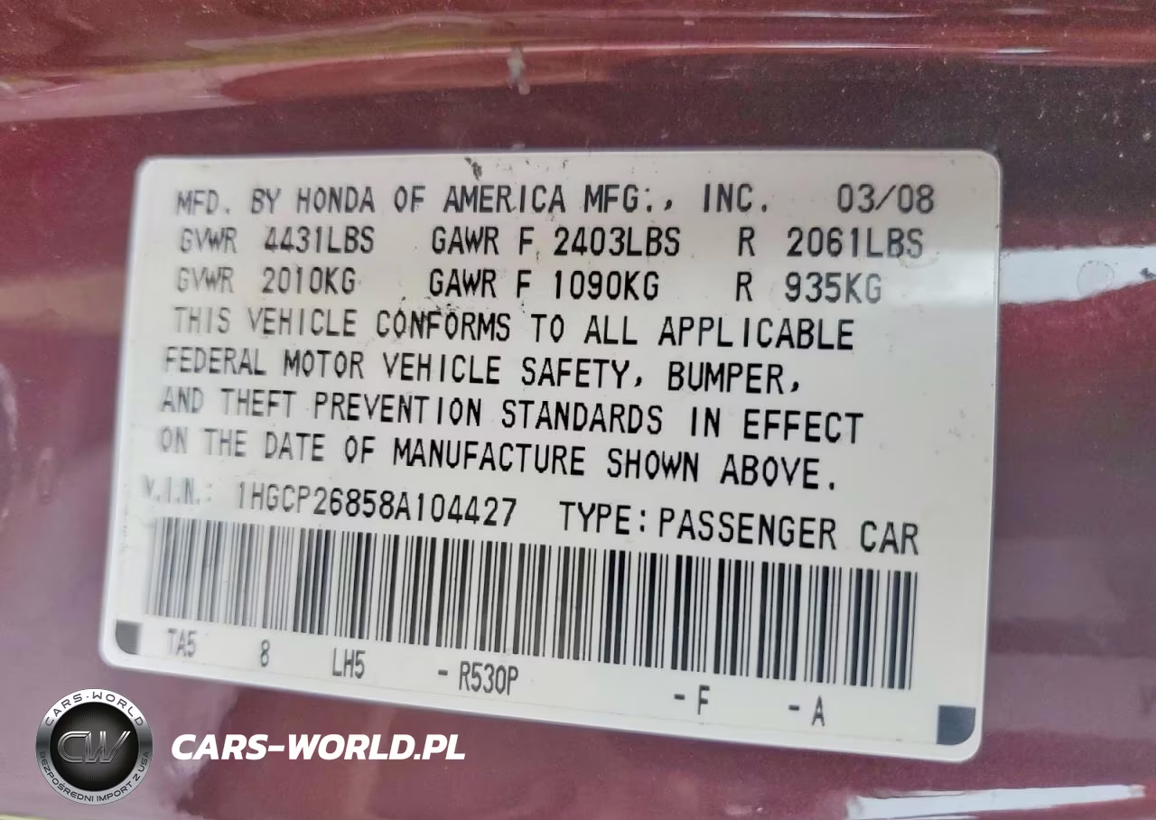 2008 Honda Accord Exl VIN:1HGCP26858A104427 - 12