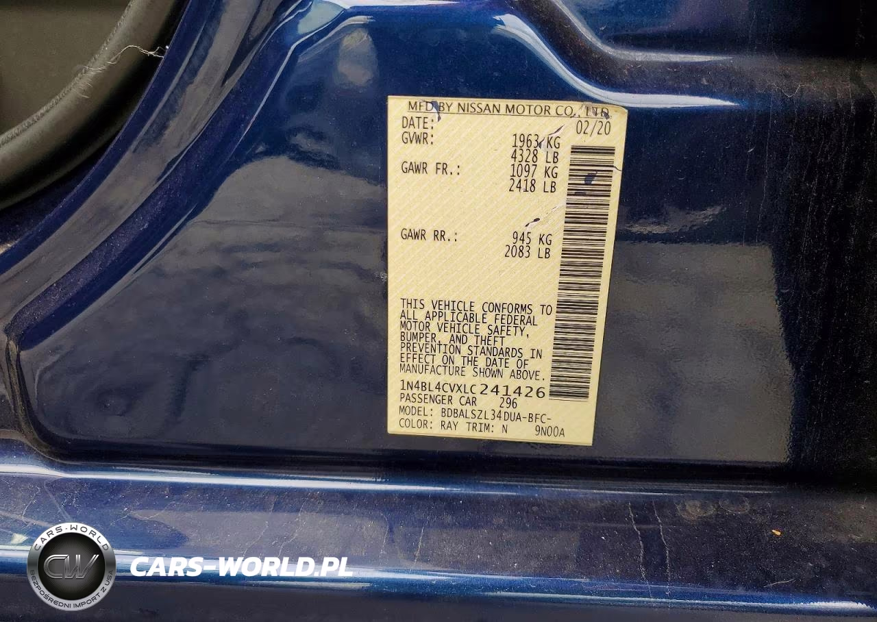 2020 Nissan Altima Sr VIN:1N4BL4CVXLC241426 - 13