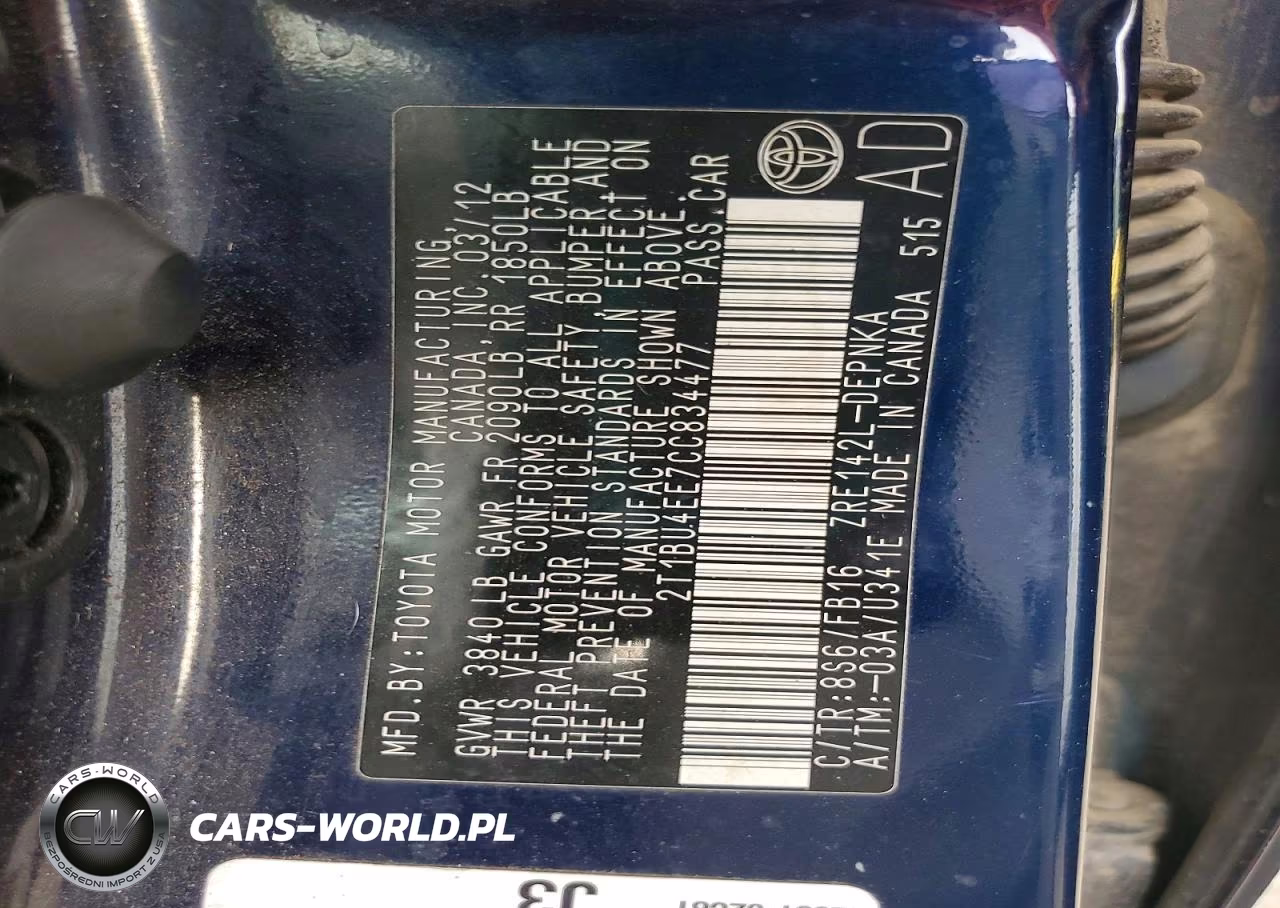 2012 Toyota Corolla Le VIN:2T1BU4EE7CC834477 - 12