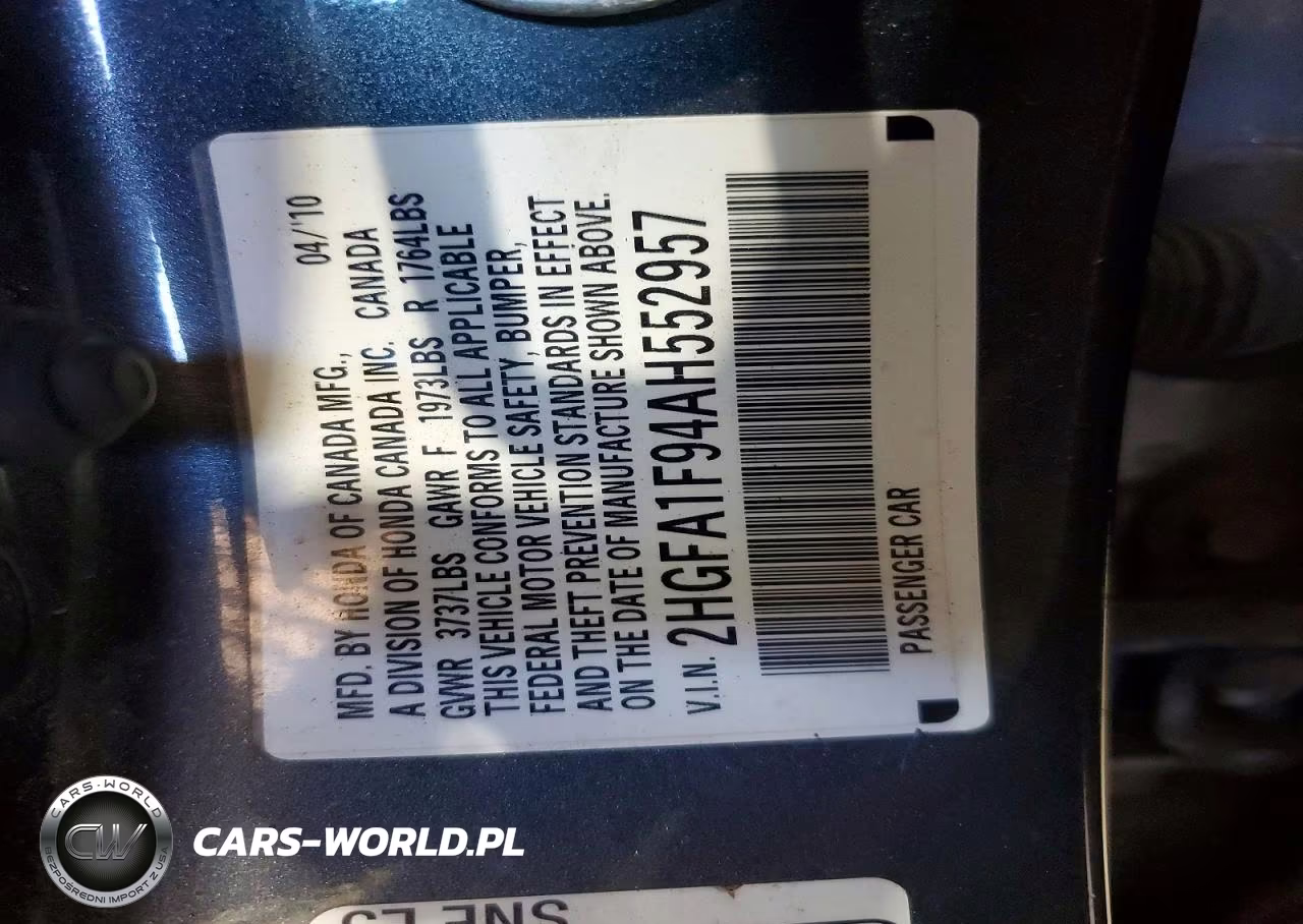 2010 Honda Civic Exl VIN:2HGFA1F94AH552957 - 12