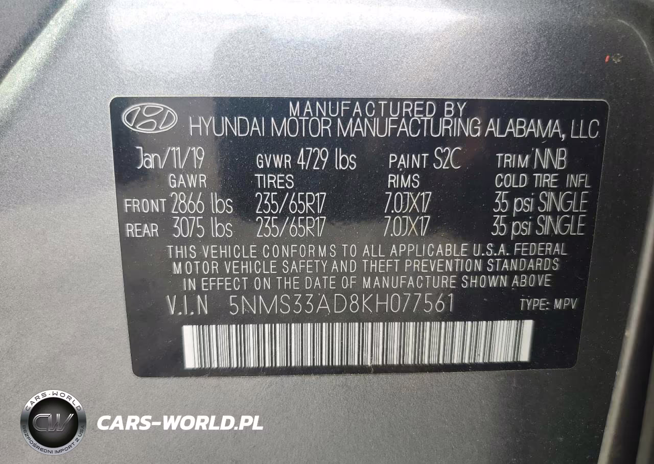 2019 Hyundai Santa Fe Sel 2.4L VIN:5NMS33AD8KH077561 - 13