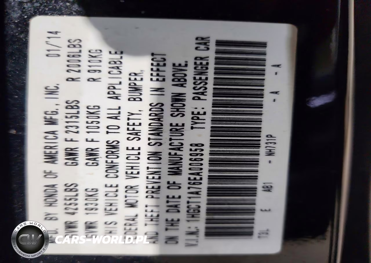 2014 Honda Accord Ex VIN:1HGCT1A76EA006958 - 13