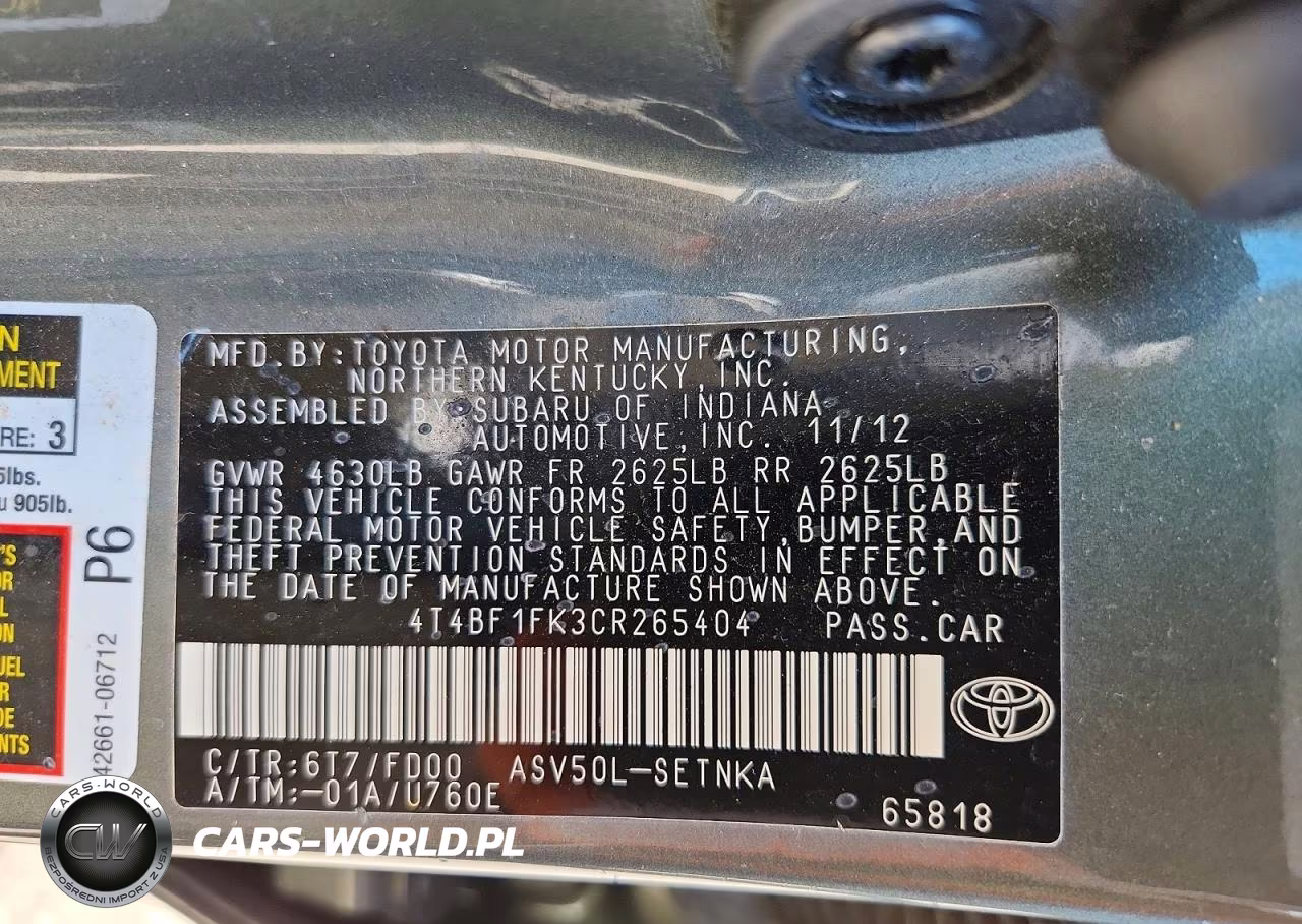 2012 Toyota Camry Le VIN:4T4BF1FK3CR265404 - 12