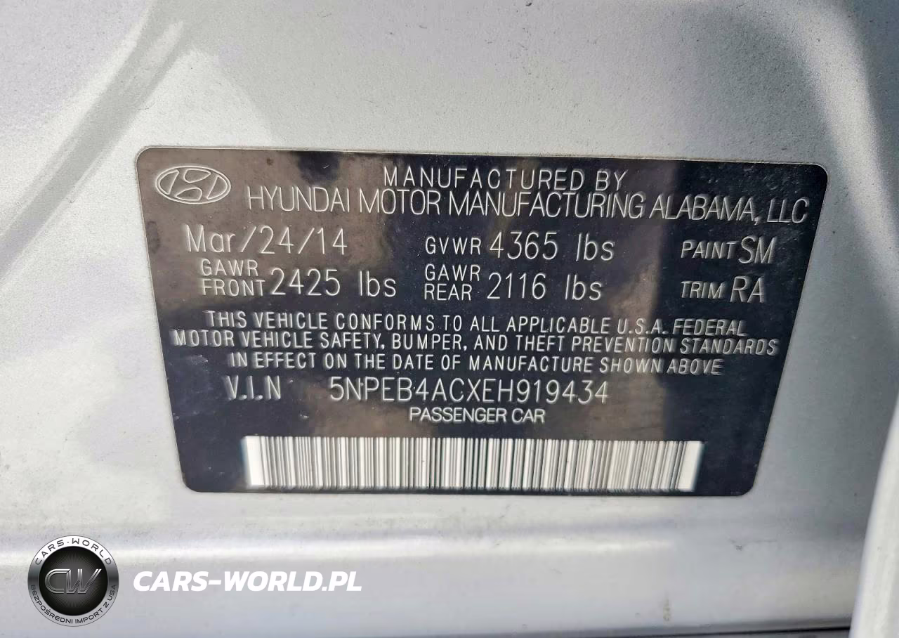 2014 Hyundai Sonata Gls VIN:5NPEB4ACXEH919434 - 12