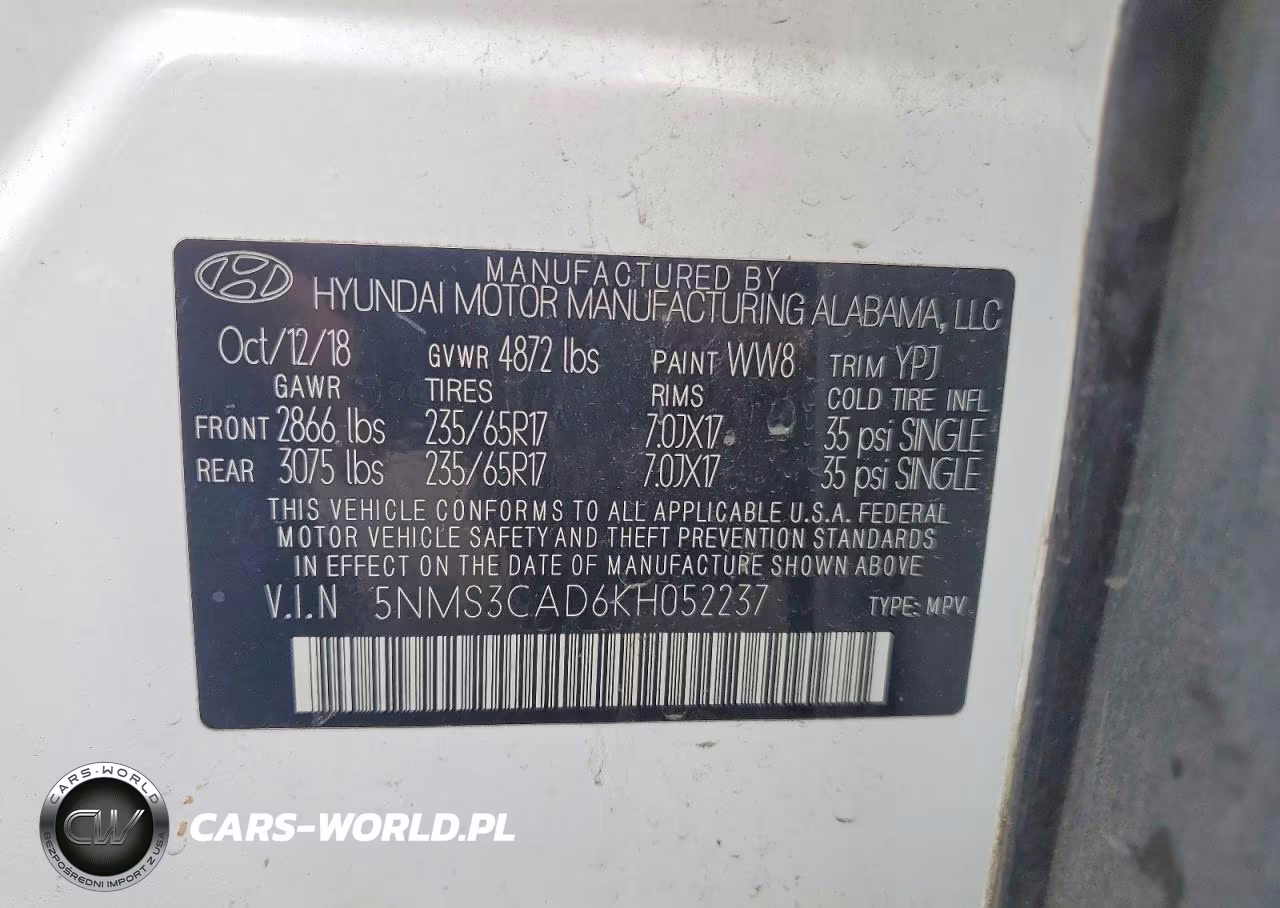 2019 Hyundai Santa Fe Sel 2.4L VIN:5NMS3CAD6KH052237 - 14