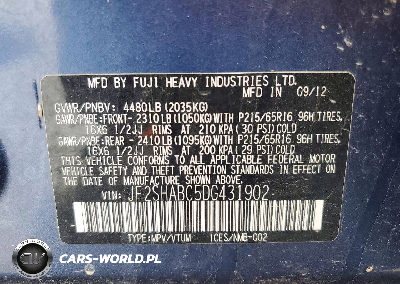 2013 Subaru Forester 2.5X VIN:JF2SHABC5DG431902 - 13