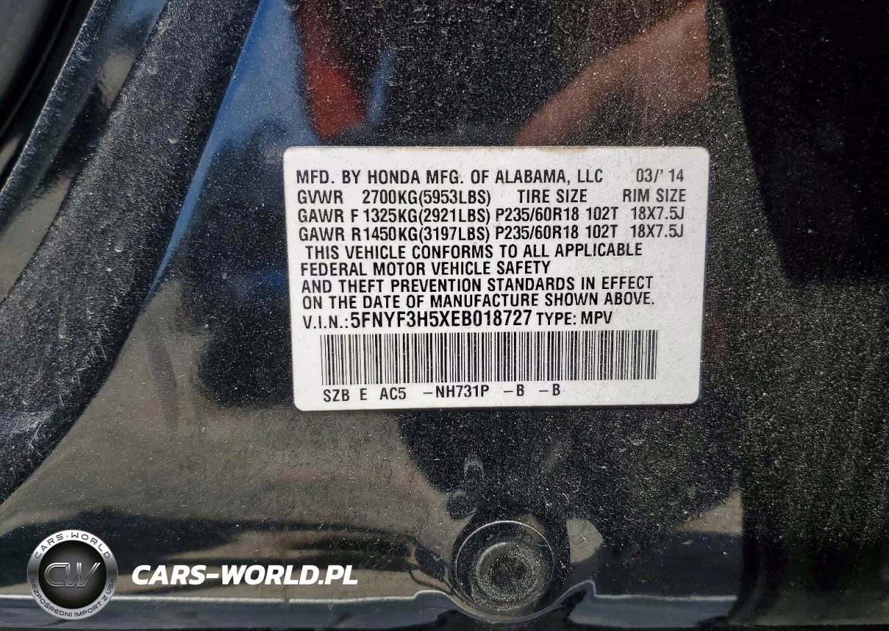 2014 Honda Pilot Exl VIN:5FNYF3H5XEB018727 - 13