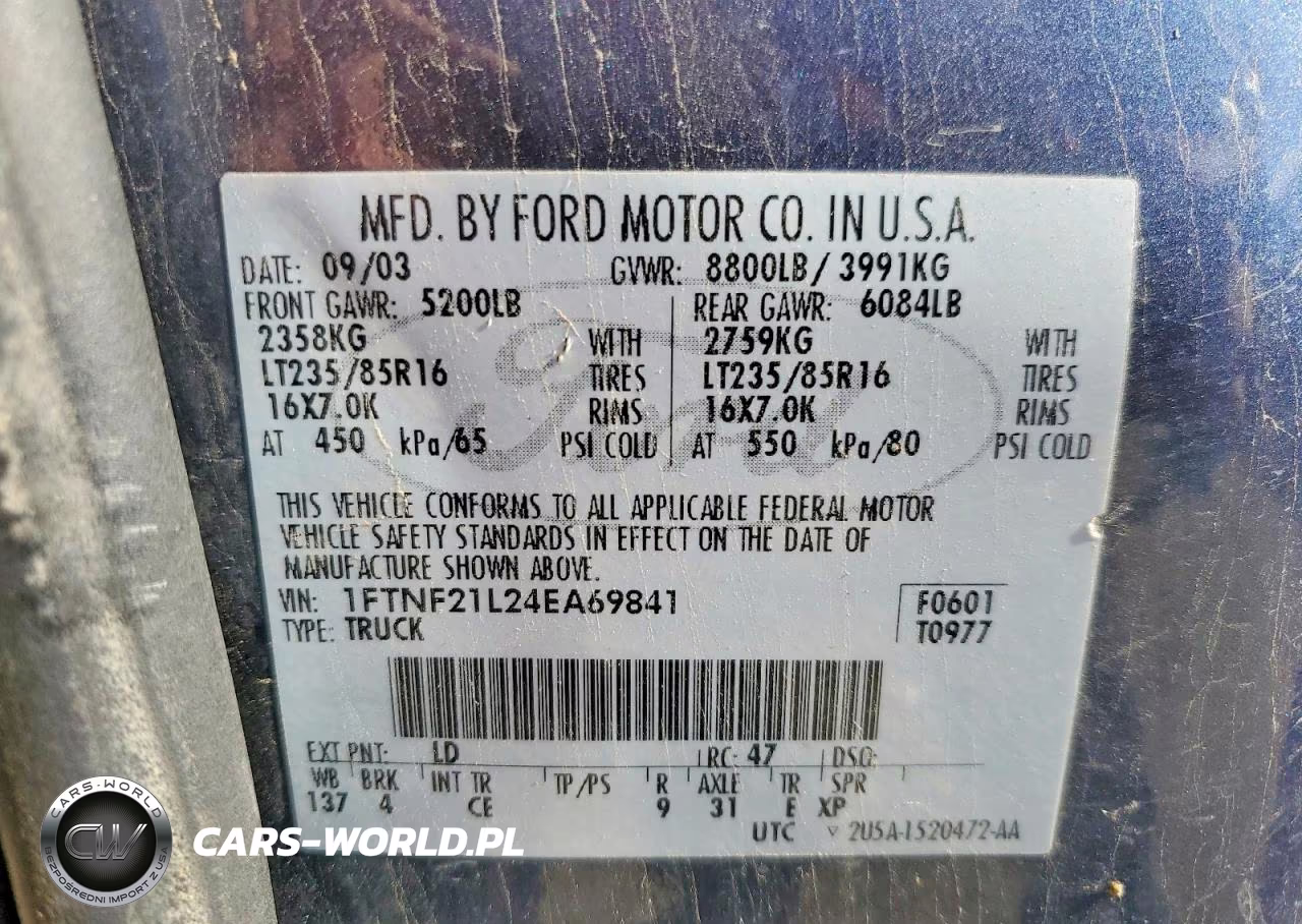 2004 Ford F250 Super Duty VIN:1FTNF21L24EA69841 - 12